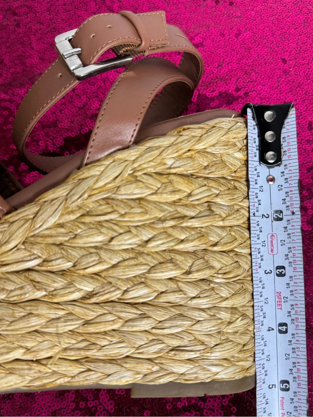 MARCH FISHER 🤎 Tan Woven Leather Espadrille Wedge Sandals (Women’s 8.5)